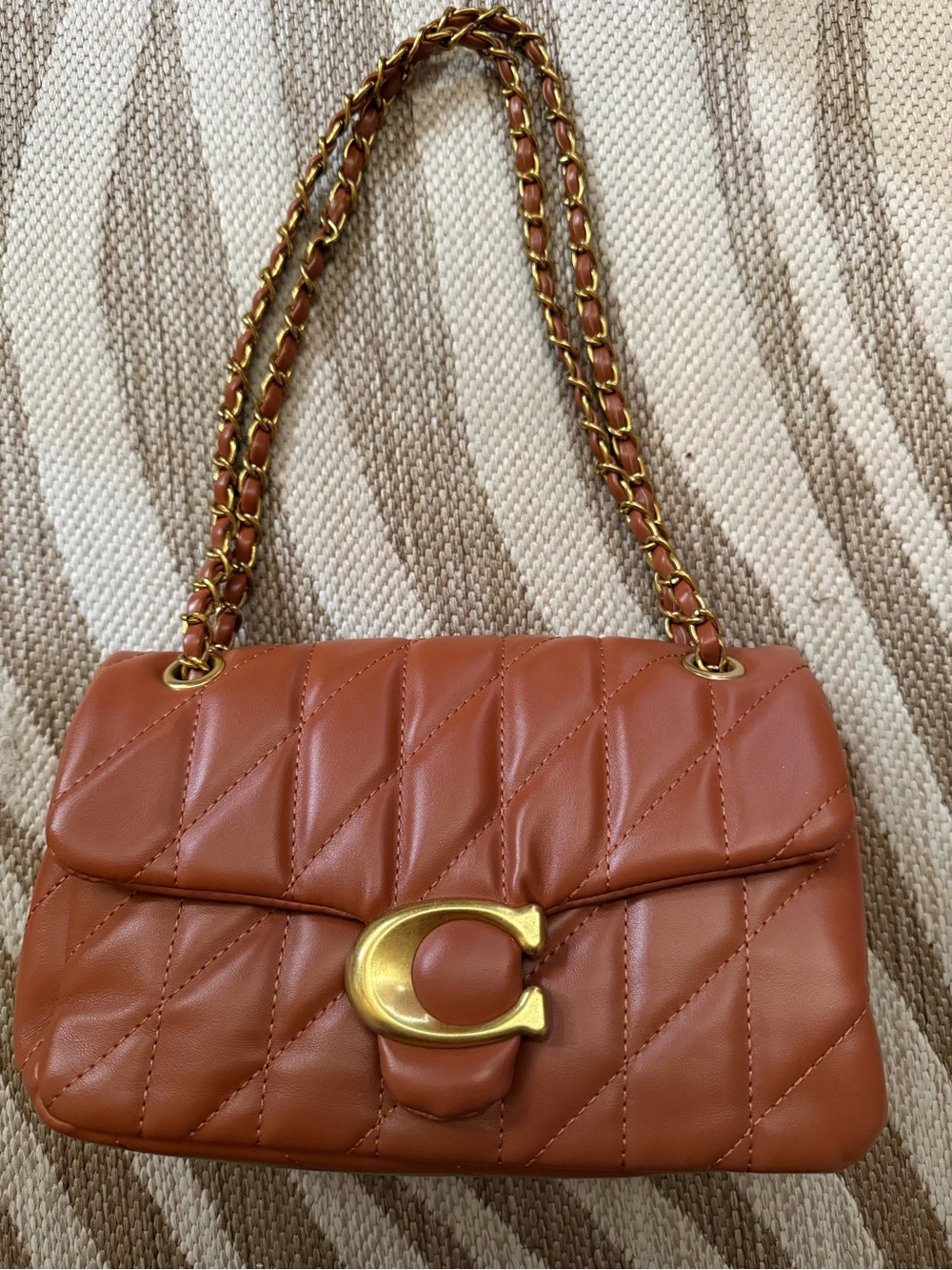 Coach DHGATE Quilted Leather Shoulder Bag in Cognac with Gold Hardware